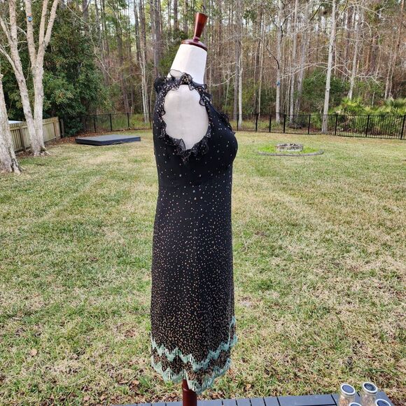 ANNA SUI | ANTHROPOLOGY 100% Silk Polkadot Midi Dress Size 2 Ruffle Sleeveless - Picture 5 of 14